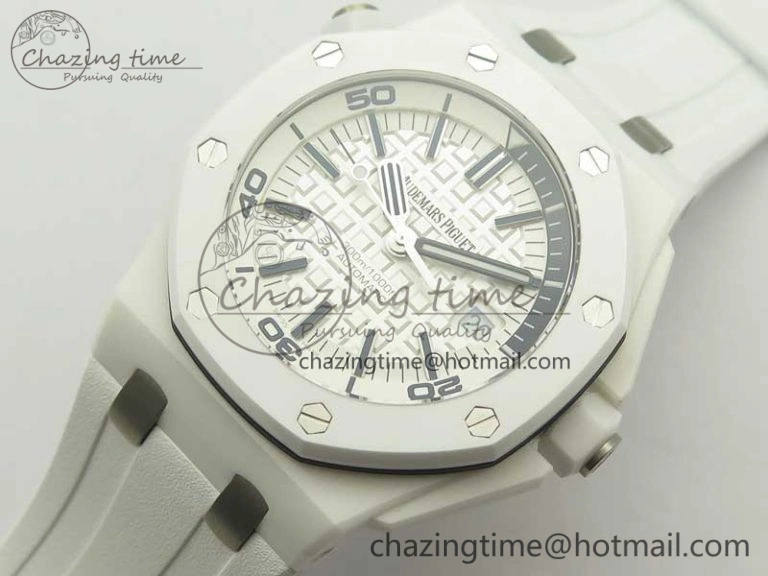 Royal Oak Offshore Diver Solid White Ceramic JF 1:1 Best Edition On White Rubber Strap A3120 V2