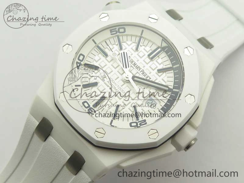 Royal Oak Offshore Diver Solid White Ceramic JF 1:1 Best Edition On White Rubber Strap A3120 V2