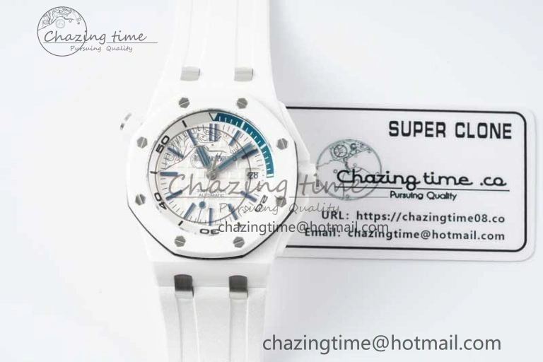 Royal Oak Offshore Diver White Ceramic IPF Best Edition on Rubber Strap A3120