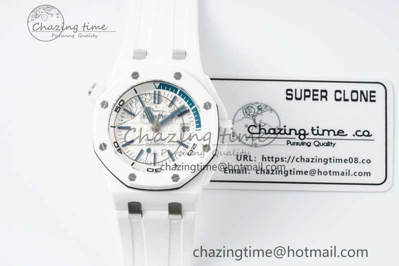 Royal Oak Offshore Diver White Ceramic IPF Best Edition on Rubber Strap A3120