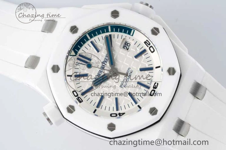 Royal Oak Offshore Diver White Ceramic IPF Best Edition on Rubber Strap A3120