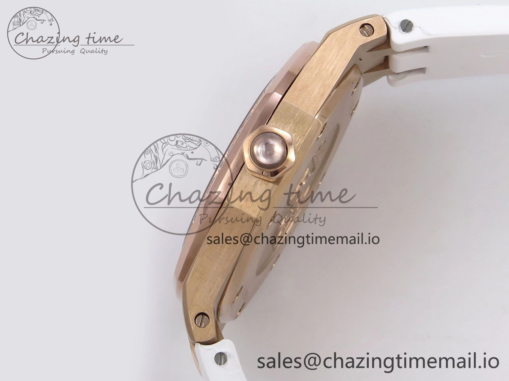 Royal Oak Offshore Ladies 33mm RG DRF Best Edition White Dial Diamonds Bezel on White Rubber Strap ETA Quartz