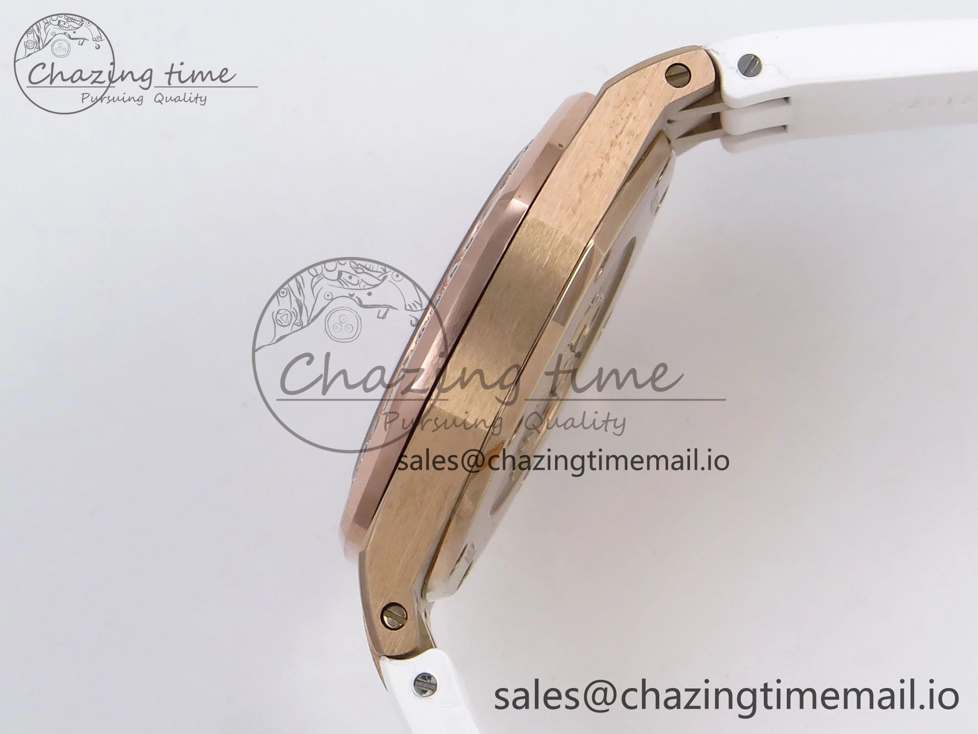 Royal Oak Offshore Ladies 33mm RG DRF Best Edition White Dial Diamonds Bezel on White Rubber Strap ETA Quartz