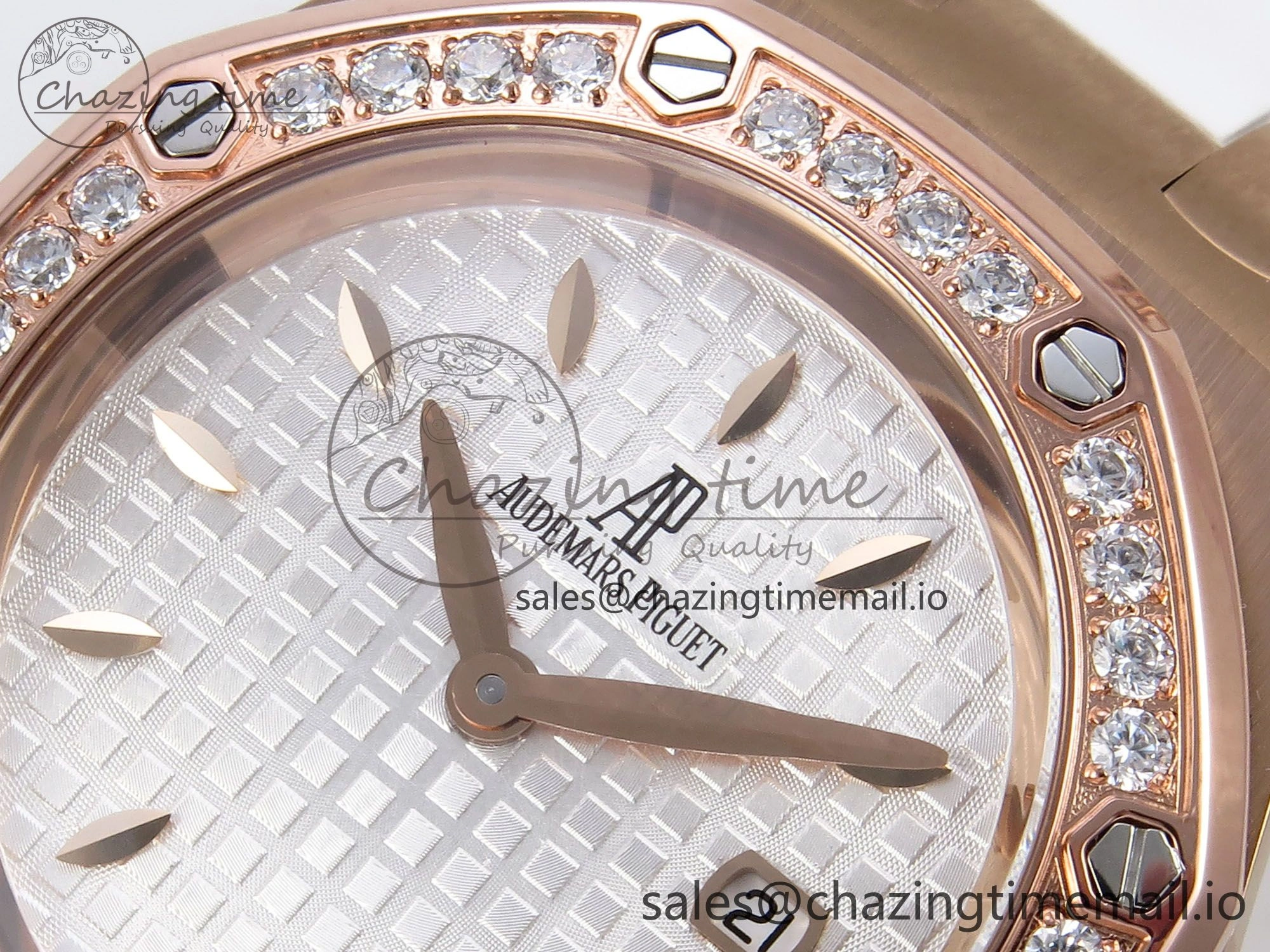 Royal Oak Offshore Ladies 33mm RG DRF Best Edition White Dial Diamonds Bezel on White Rubber Strap ETA Quartz