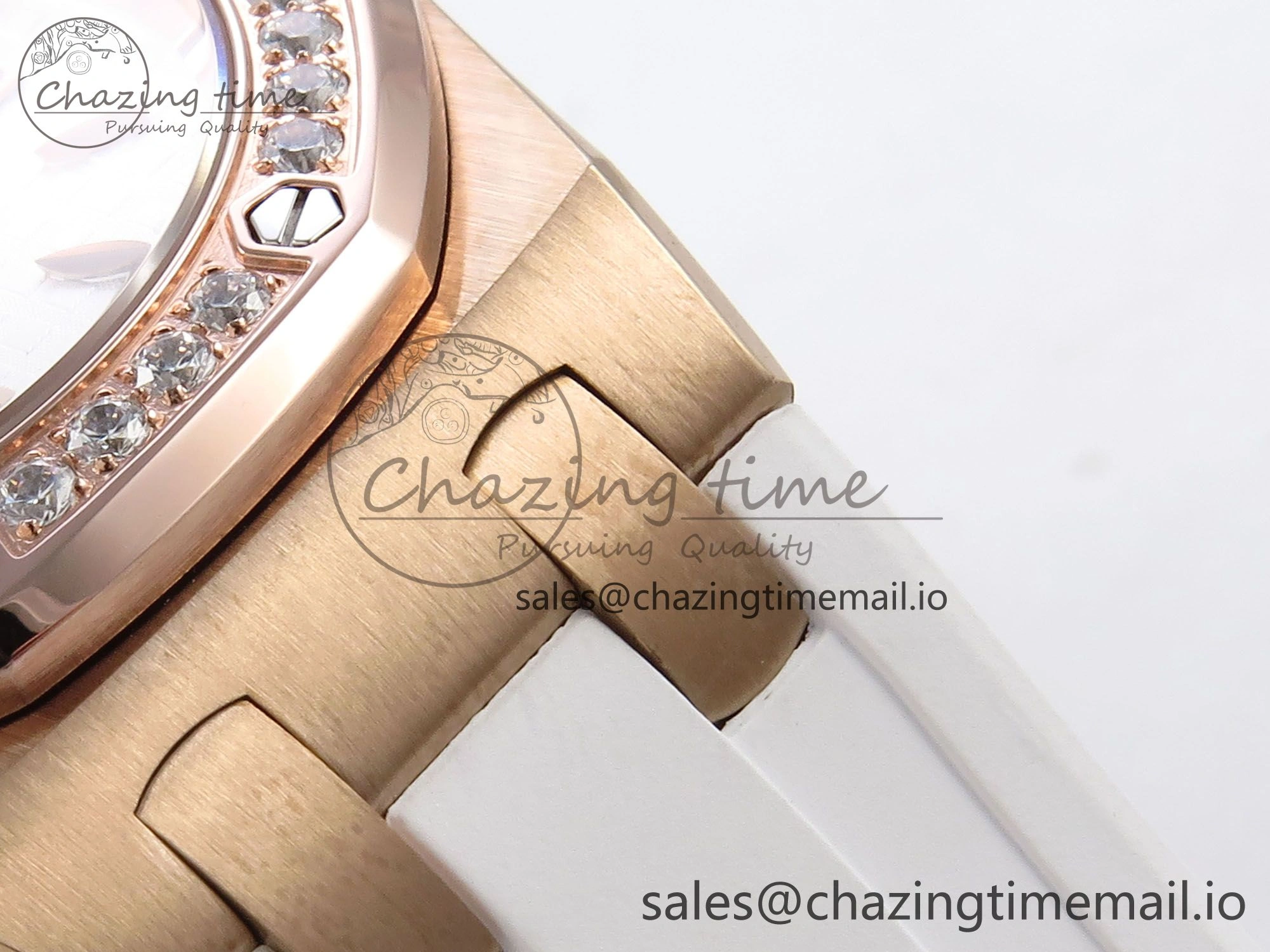 Royal Oak Offshore Ladies 33mm RG DRF Best Edition White Dial Diamonds Bezel on White Rubber Strap ETA Quartz