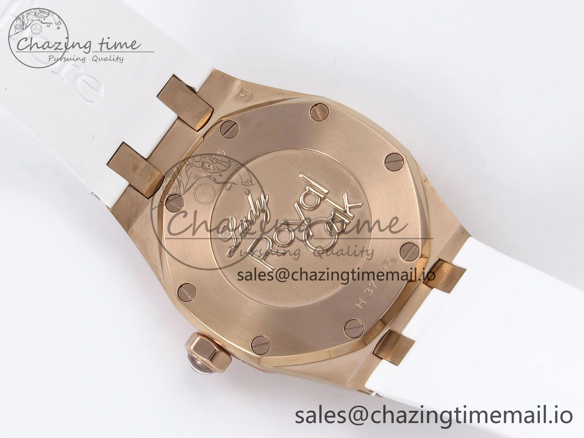 Royal Oak Offshore Ladies 33mm RG DRF Best Edition White Dial Diamonds Bezel on White Rubber Strap ETA Quartz