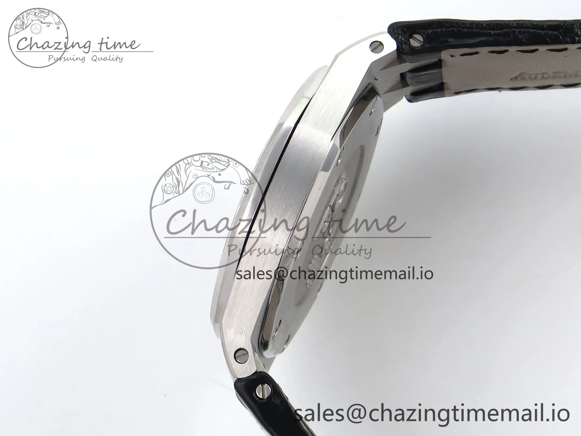 Royal Oak Offshore Ladies 33mm SS DRF Best Edition Black Dial Diamonds Bezel on Black Leather Strap ETA Quartz