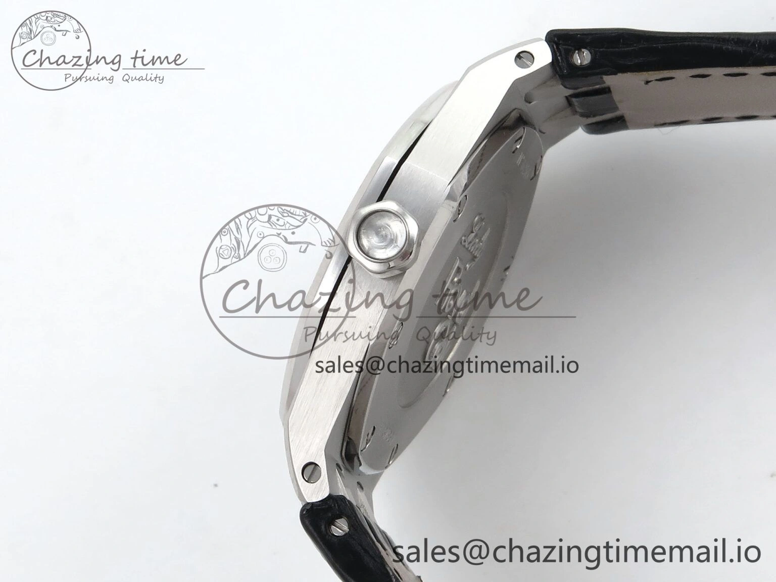 Royal Oak Offshore Ladies 33mm SS DRF Best Edition Black Dial Diamonds Bezel on Black Leather Strap ETA Quartz