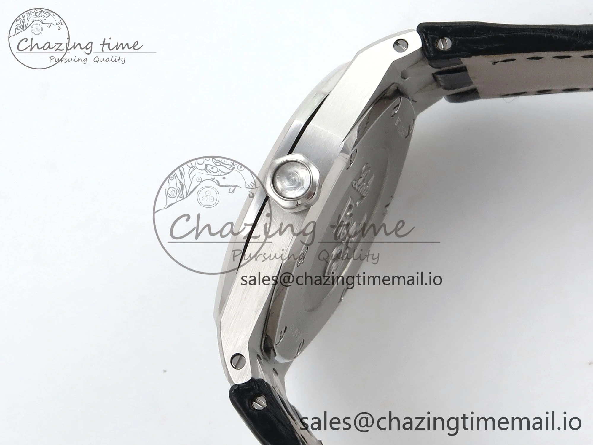 Royal Oak Offshore Ladies 33mm SS DRF Best Edition Black Dial Diamonds Bezel on Black Leather Strap ETA Quartz