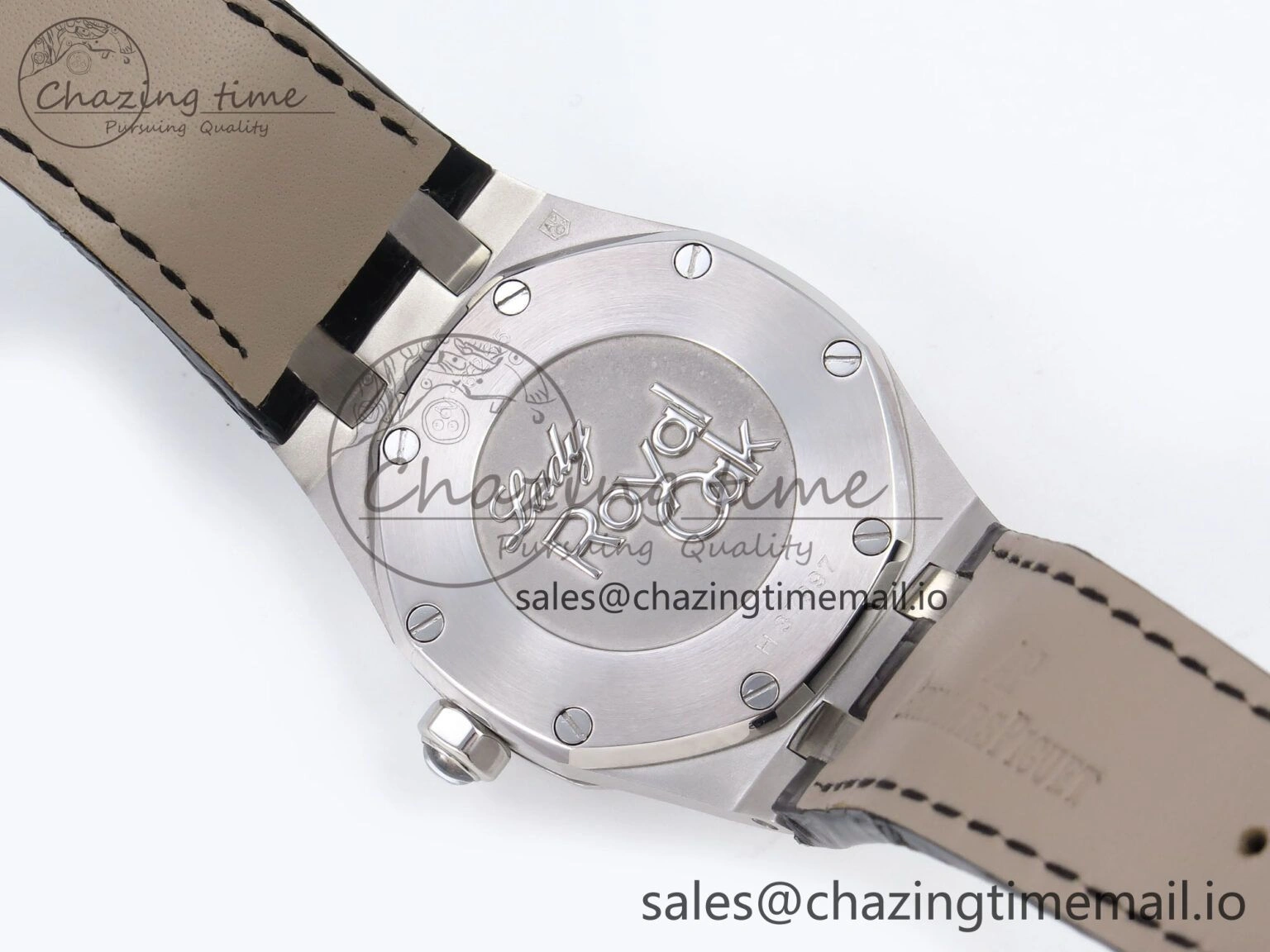 Royal Oak Offshore Ladies 33mm SS DRF Best Edition Black Dial Diamonds Bezel on Black Leather Strap ETA Quartz