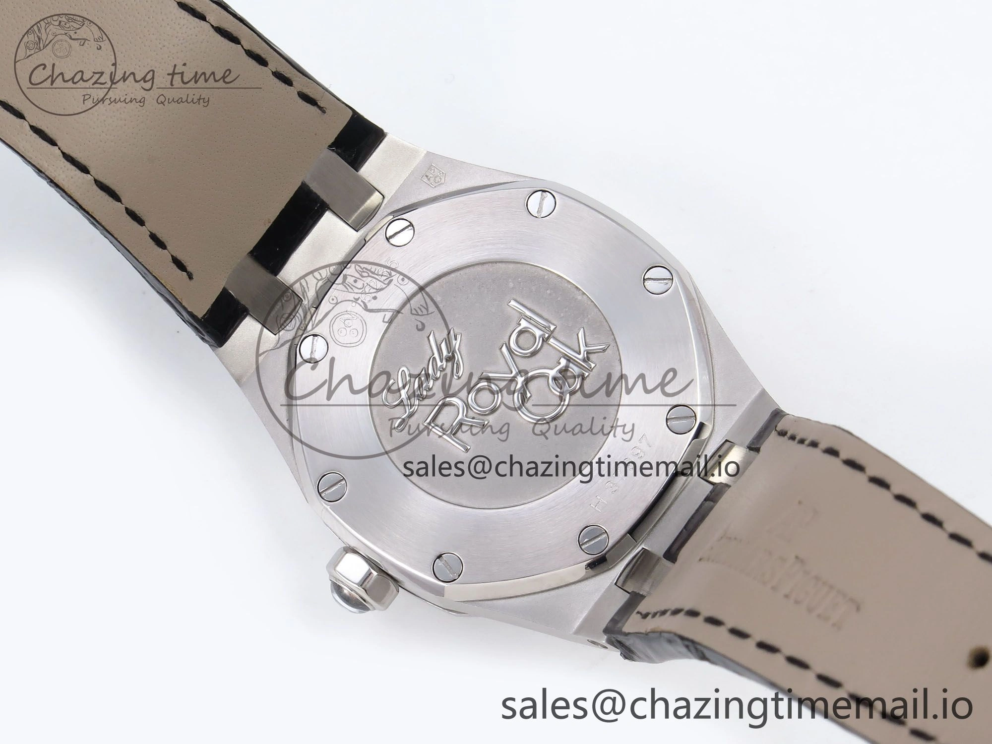 Royal Oak Offshore Ladies 33mm SS DRF Best Edition Black Dial Diamonds Bezel on Black Leather Strap ETA Quartz
