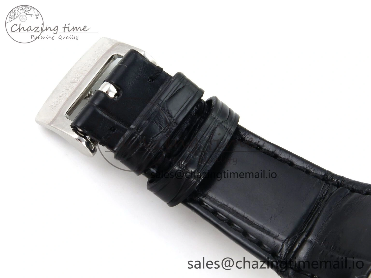 Royal Oak Offshore Ladies 33mm SS DRF Best Edition Black Dial Diamonds Bezel on Black Leather Strap ETA Quartz