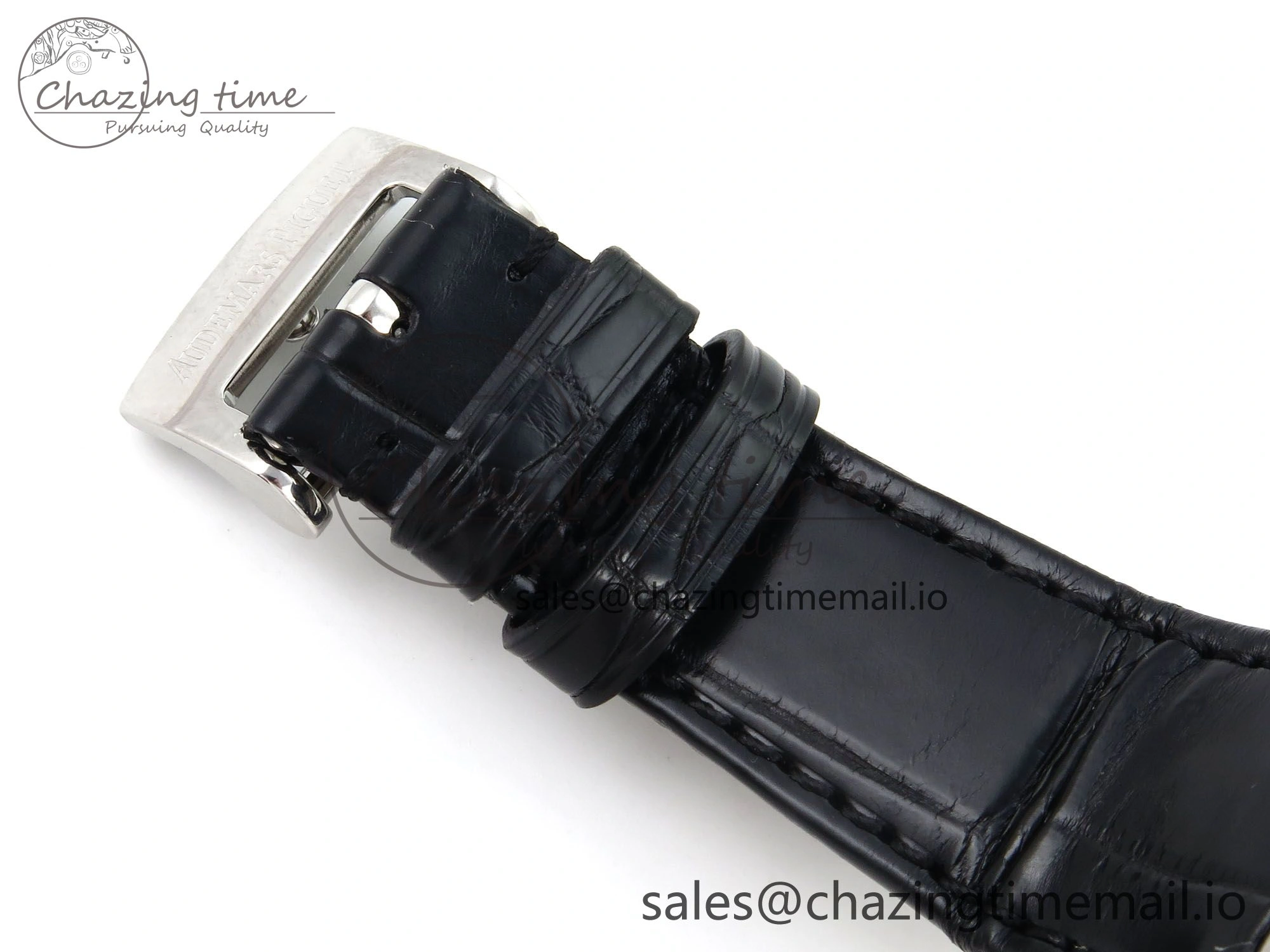 Royal Oak Offshore Ladies 33mm SS DRF Best Edition Black Dial Diamonds Bezel on Black Leather Strap ETA Quartz