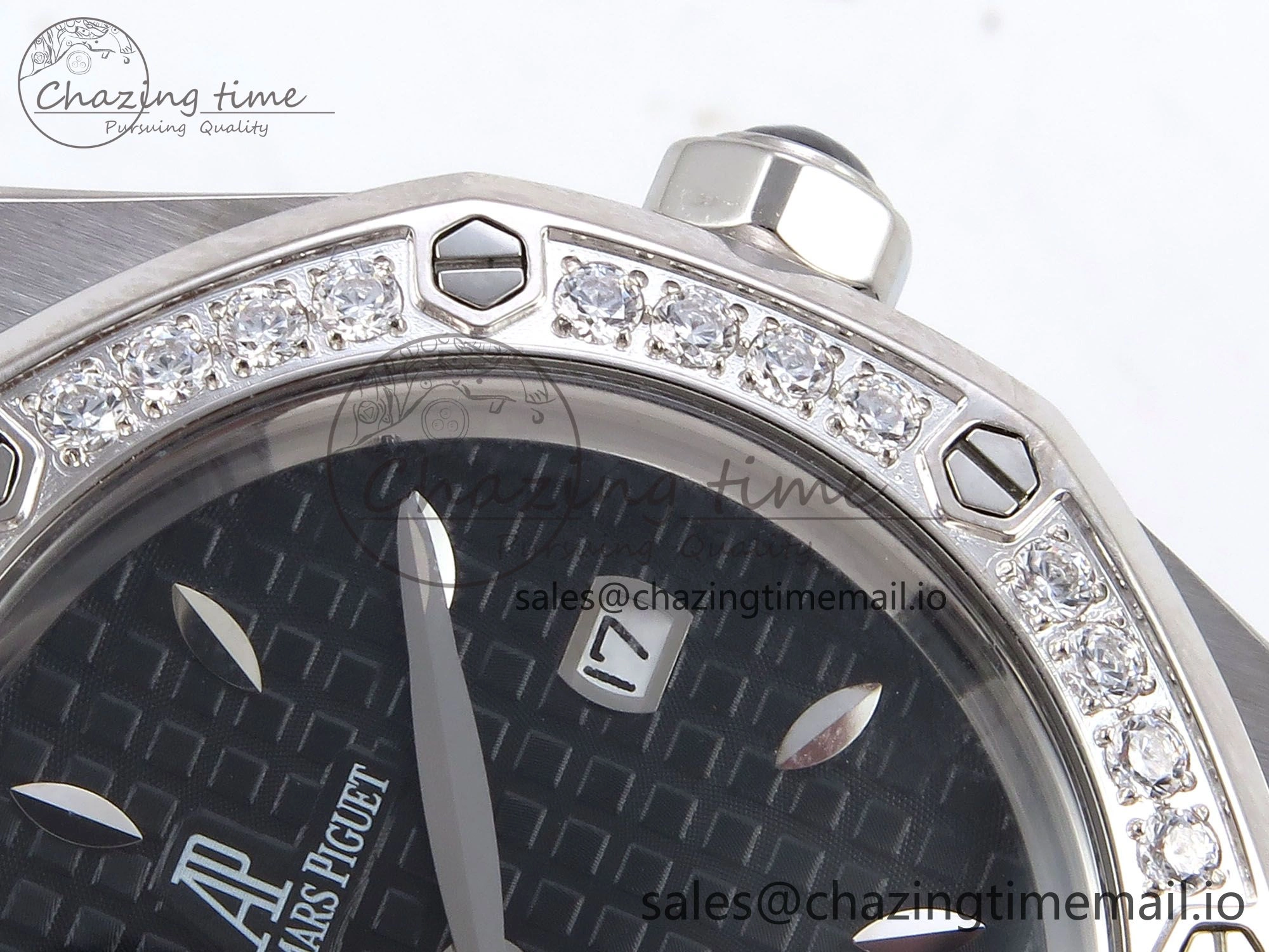 Royal Oak Offshore Ladies 33mm SS DRF Best Edition Black Dial Diamonds Bezel on Black Rubber Strap ETA Quartz