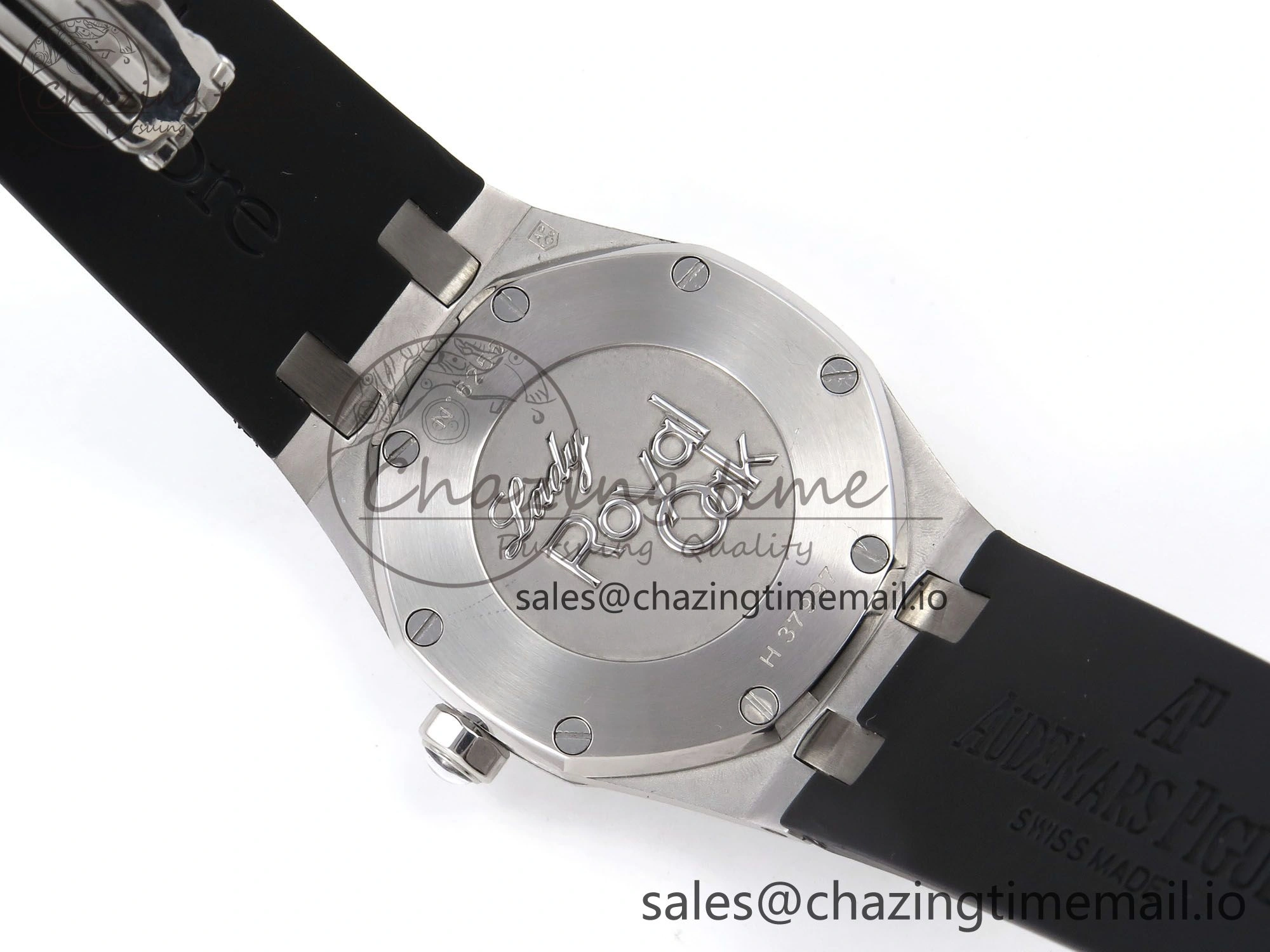 Royal Oak Offshore Ladies 33mm SS DRF Best Edition Black Dial Diamonds Bezel on Black Rubber Strap ETA Quartz