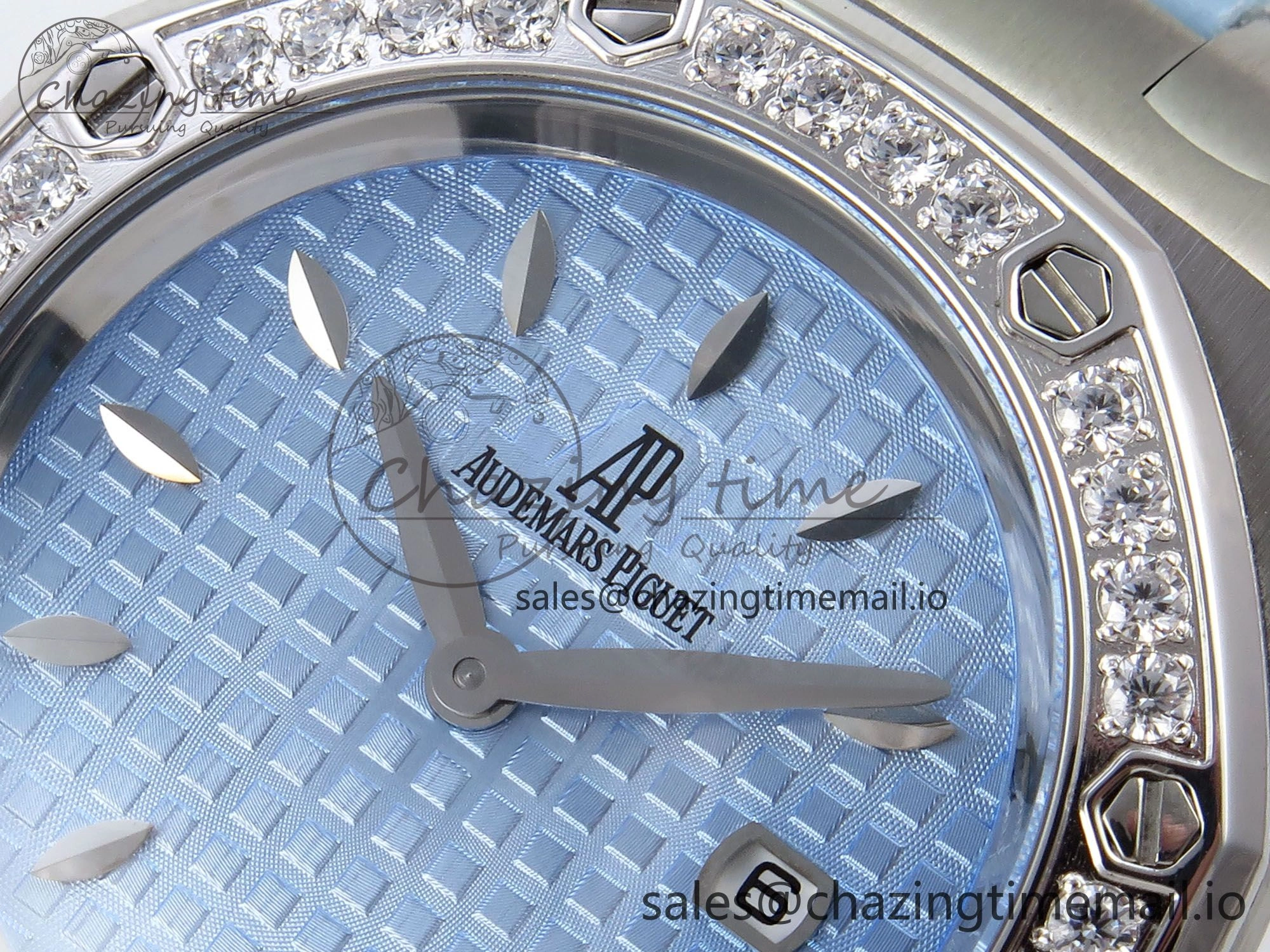 Royal Oak Offshore Ladies 33mm SS DRF Best Edition Blue Dial Diamonds Bezel on Blue Leather Strap ETA Quartz