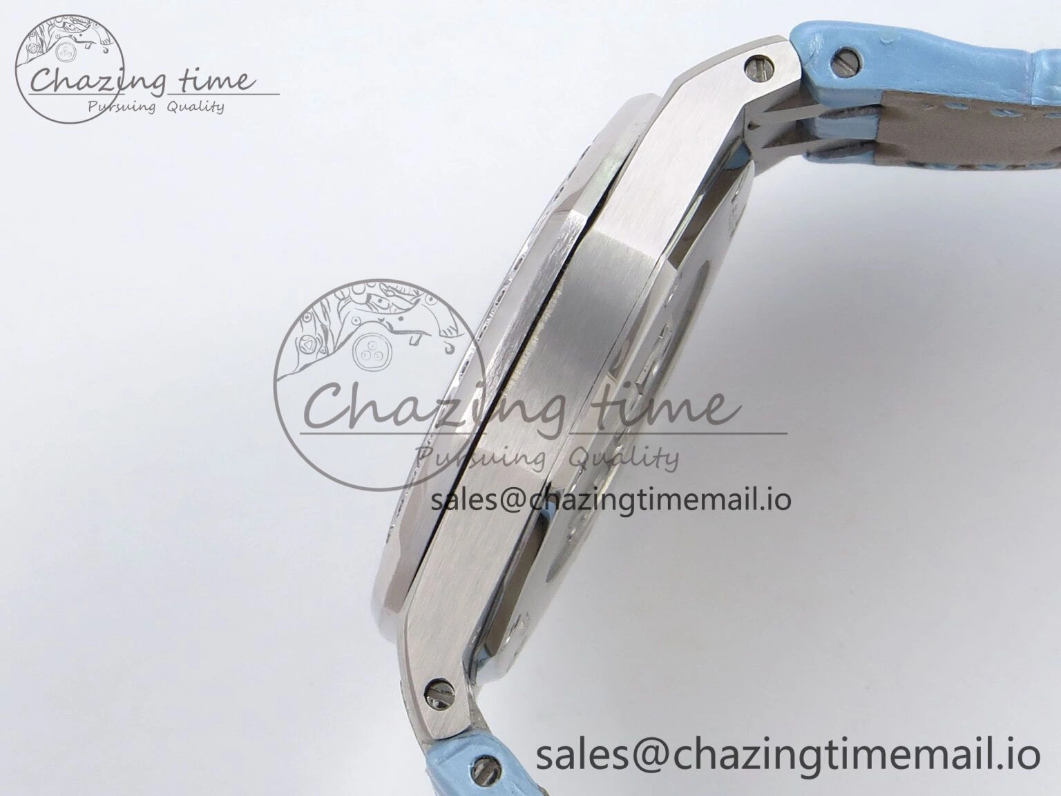 Royal Oak Offshore Ladies 33mm SS DRF Best Edition Blue Dial Diamonds Bezel on Blue Leather Strap ETA Quartz