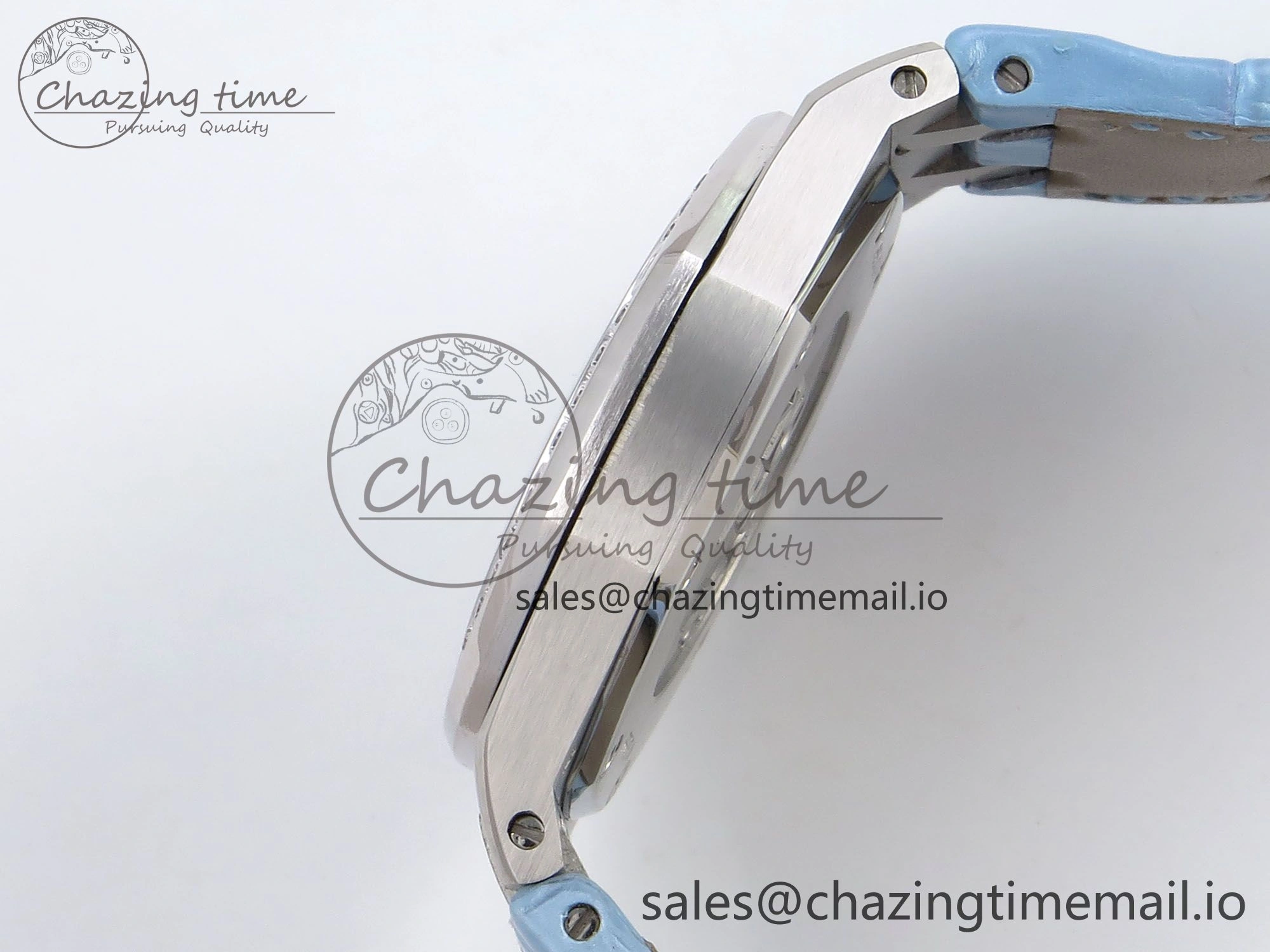 Royal Oak Offshore Ladies 33mm SS DRF Best Edition Blue Dial Diamonds Bezel on Blue Leather Strap ETA Quartz