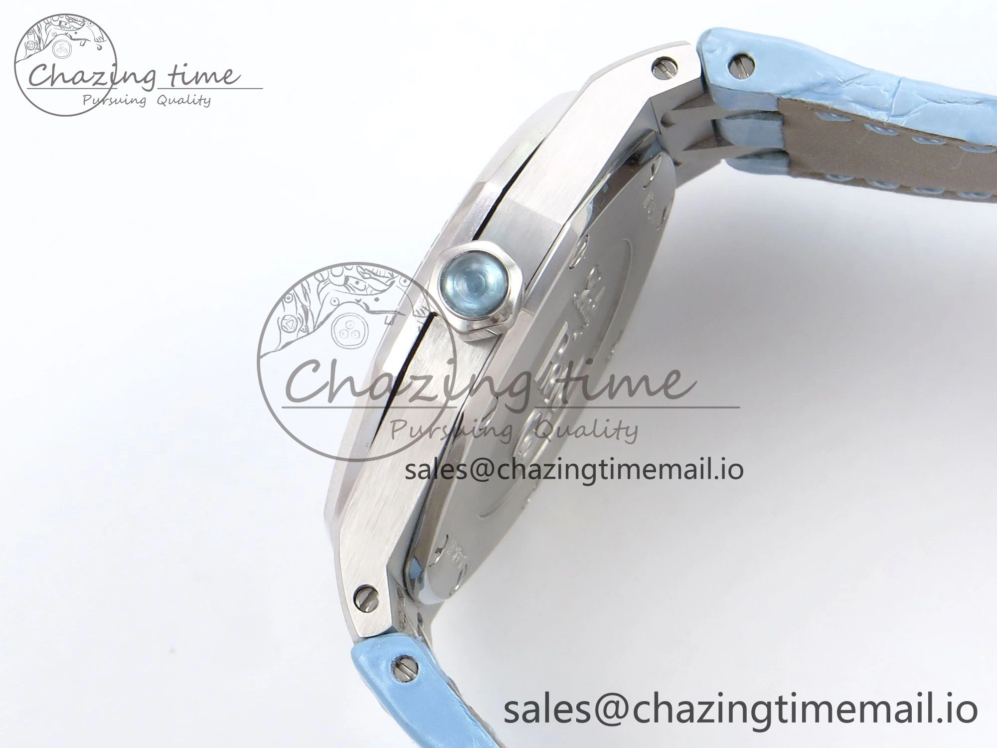 Royal Oak Offshore Ladies 33mm SS DRF Best Edition Blue Dial Diamonds Bezel on Blue Leather Strap ETA Quartz