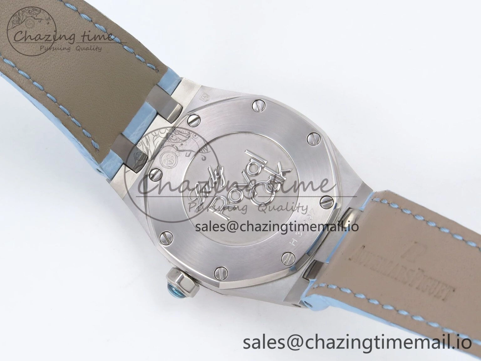 Royal Oak Offshore Ladies 33mm SS DRF Best Edition Blue Dial Diamonds Bezel on Blue Leather Strap ETA Quartz