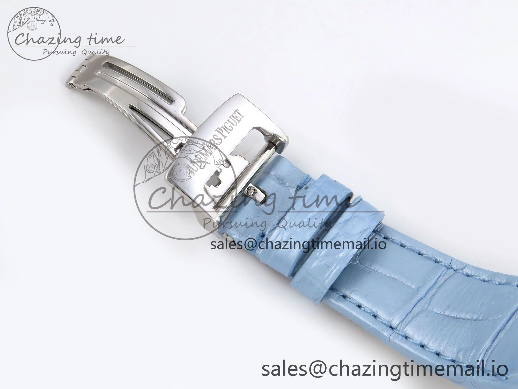 Royal Oak Offshore Ladies 33mm SS DRF Best Edition Blue Dial Diamonds Bezel on Blue Leather Strap ETA Quartz