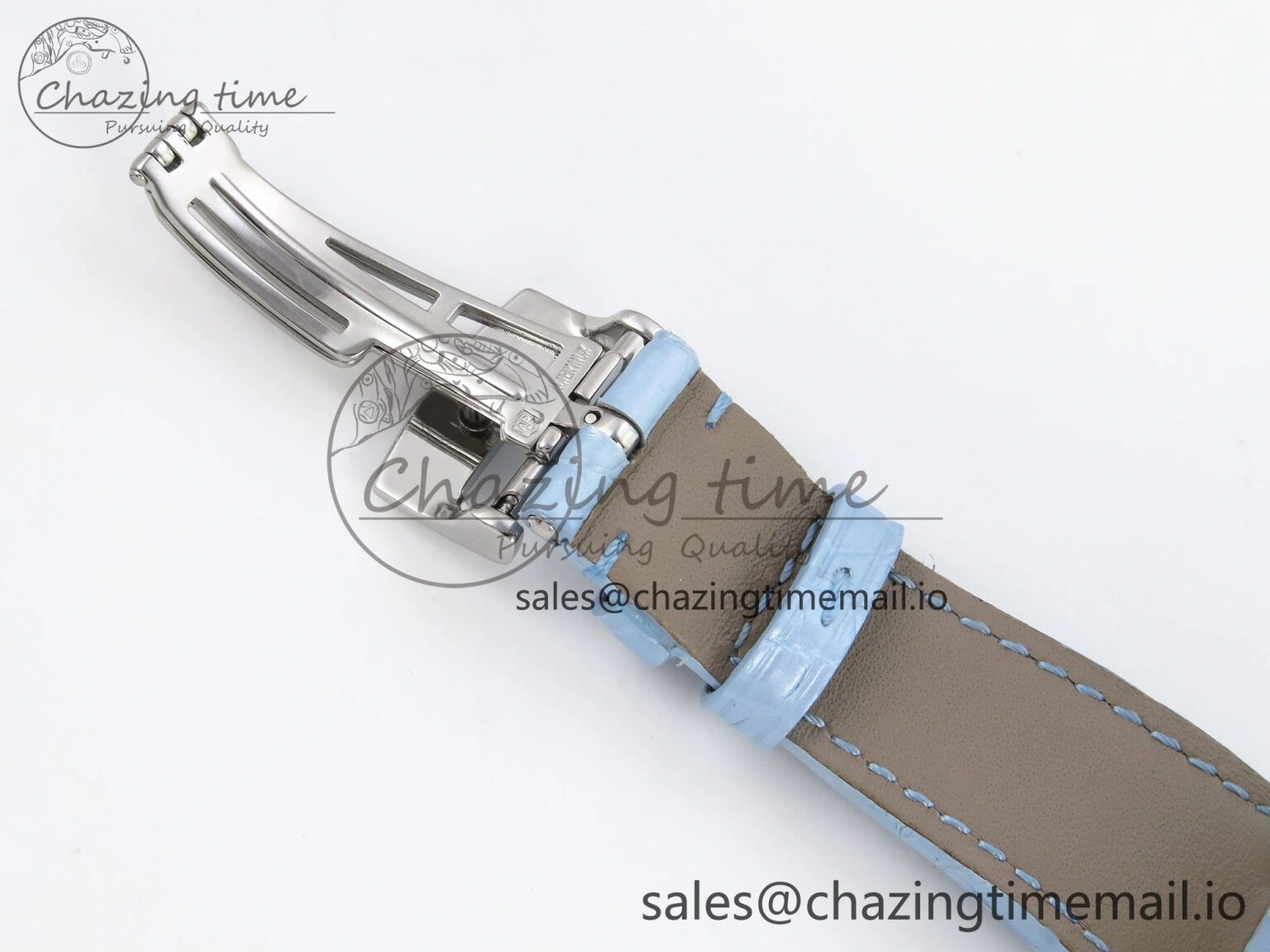 Royal Oak Offshore Ladies 33mm SS DRF Best Edition Blue Dial Diamonds Bezel on Blue Leather Strap ETA Quartz