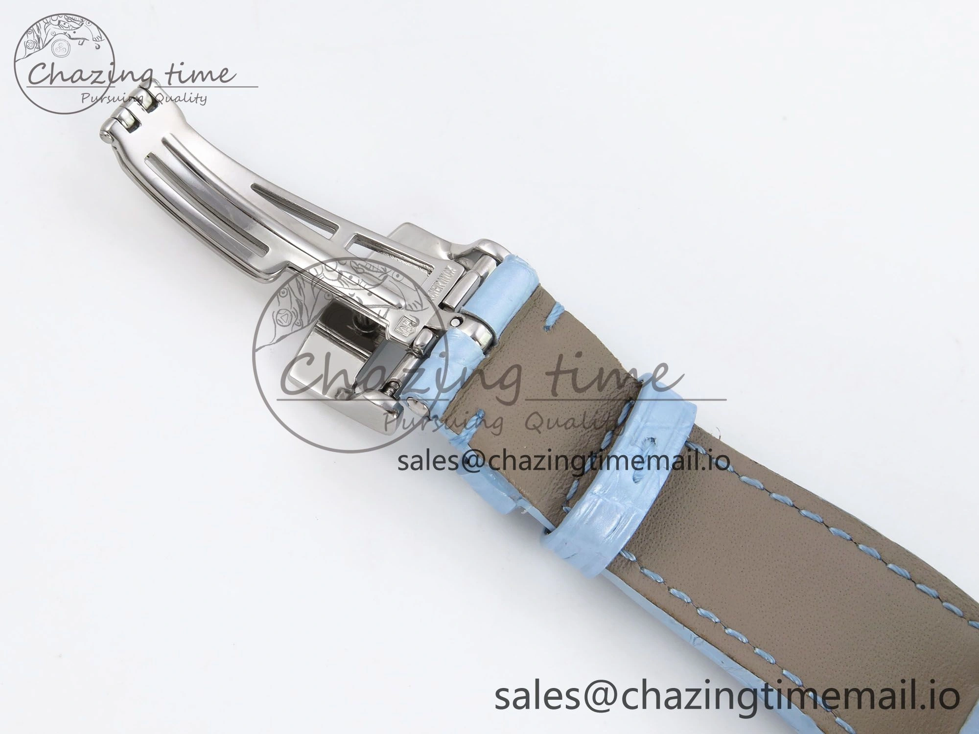 Royal Oak Offshore Ladies 33mm SS DRF Best Edition Blue Dial Diamonds Bezel on Blue Leather Strap ETA Quartz