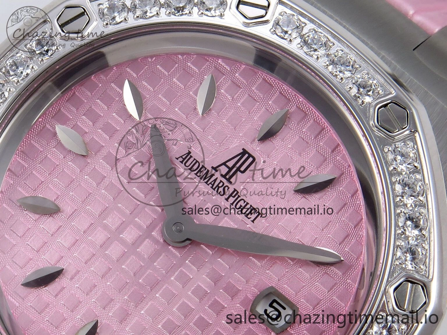 Royal Oak Offshore Ladies 33mm SS DRF Best Edition Pink Dial Diamonds Bezel on Pink Leather Strap ETA Quartz