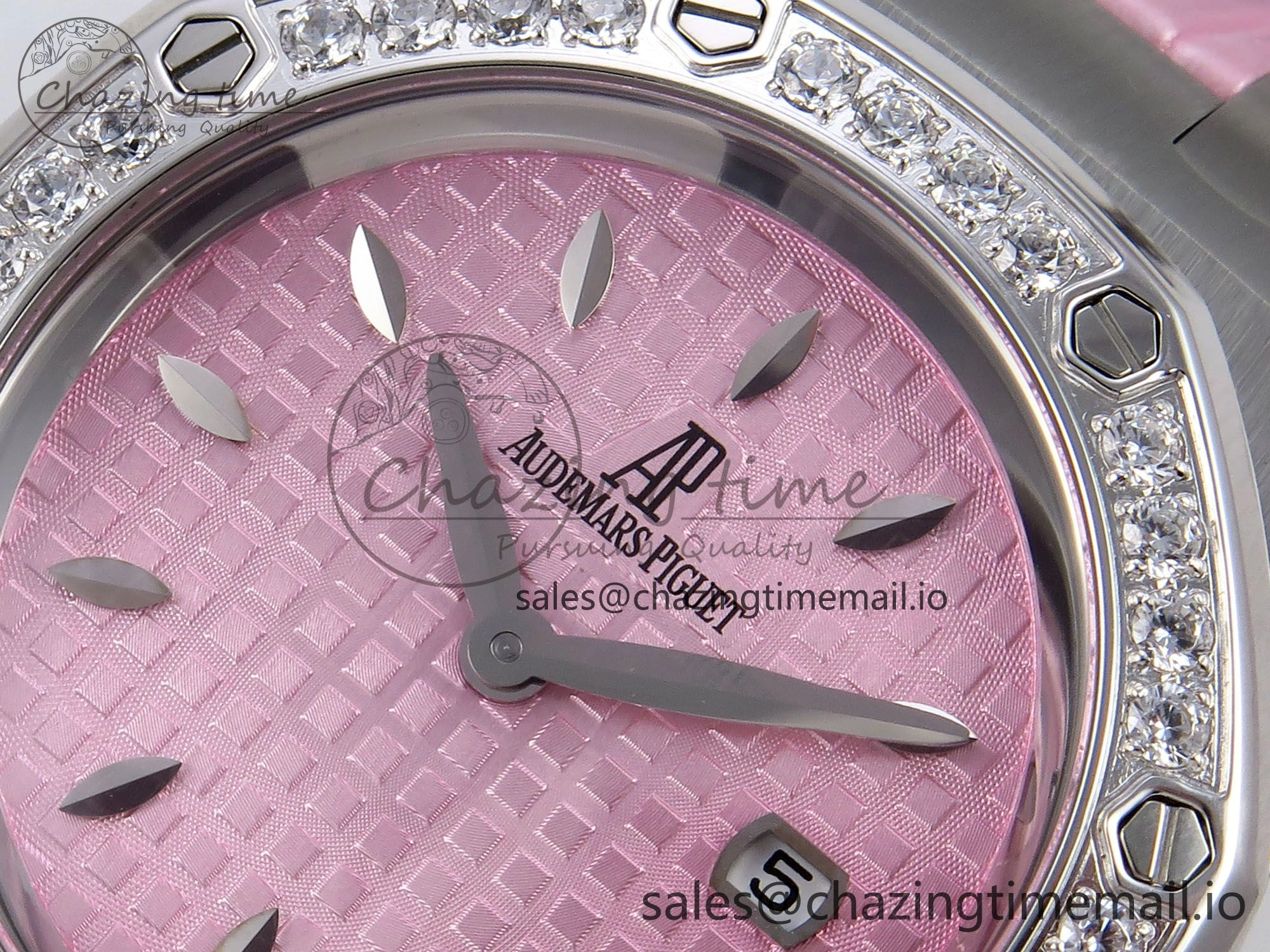 Royal Oak Offshore Ladies 33mm SS DRF Best Edition Pink Dial Diamonds Bezel on Pink Leather Strap ETA Quartz