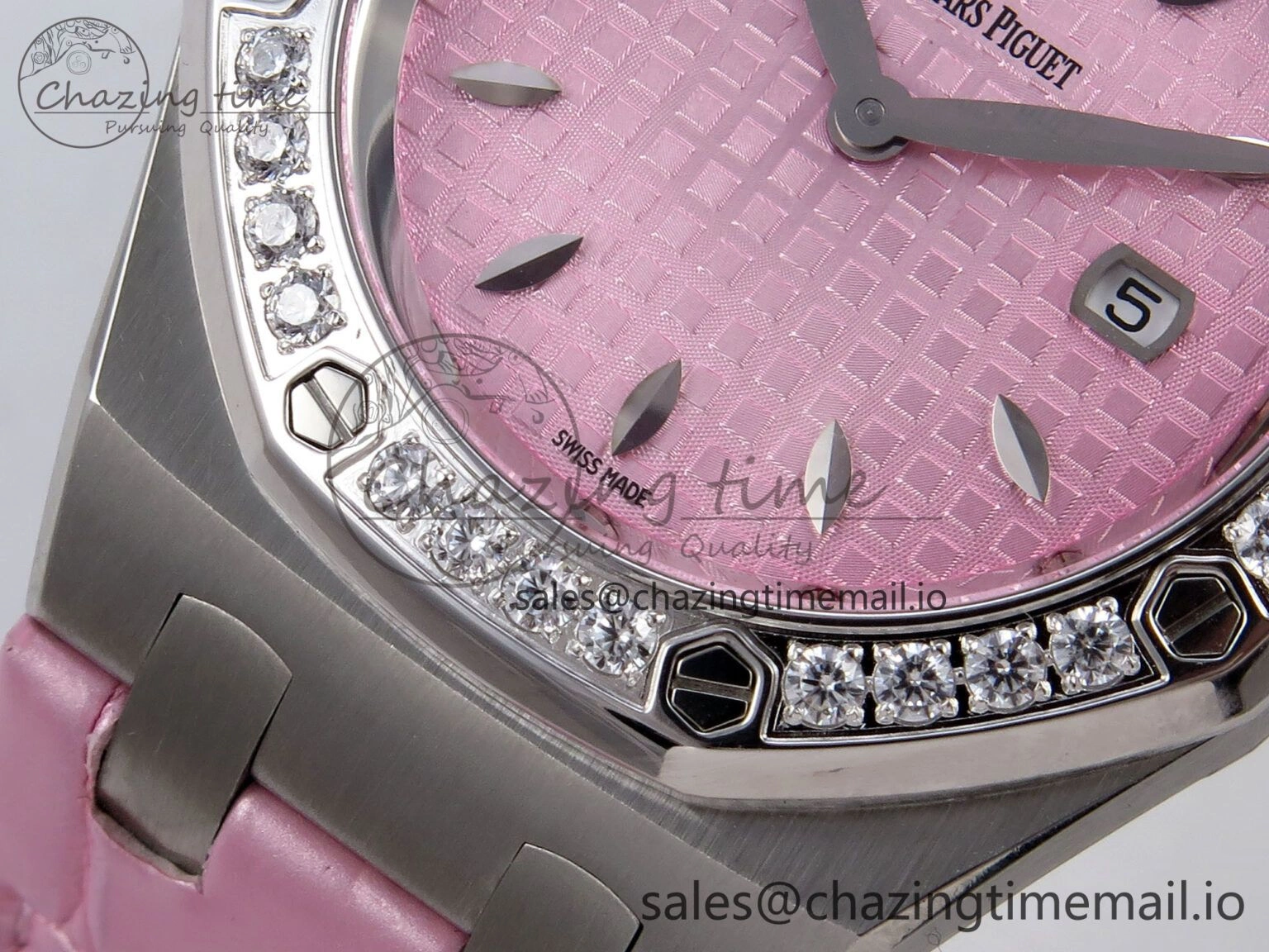 Royal Oak Offshore Ladies 33mm SS DRF Best Edition Pink Dial Diamonds Bezel on Pink Leather Strap ETA Quartz