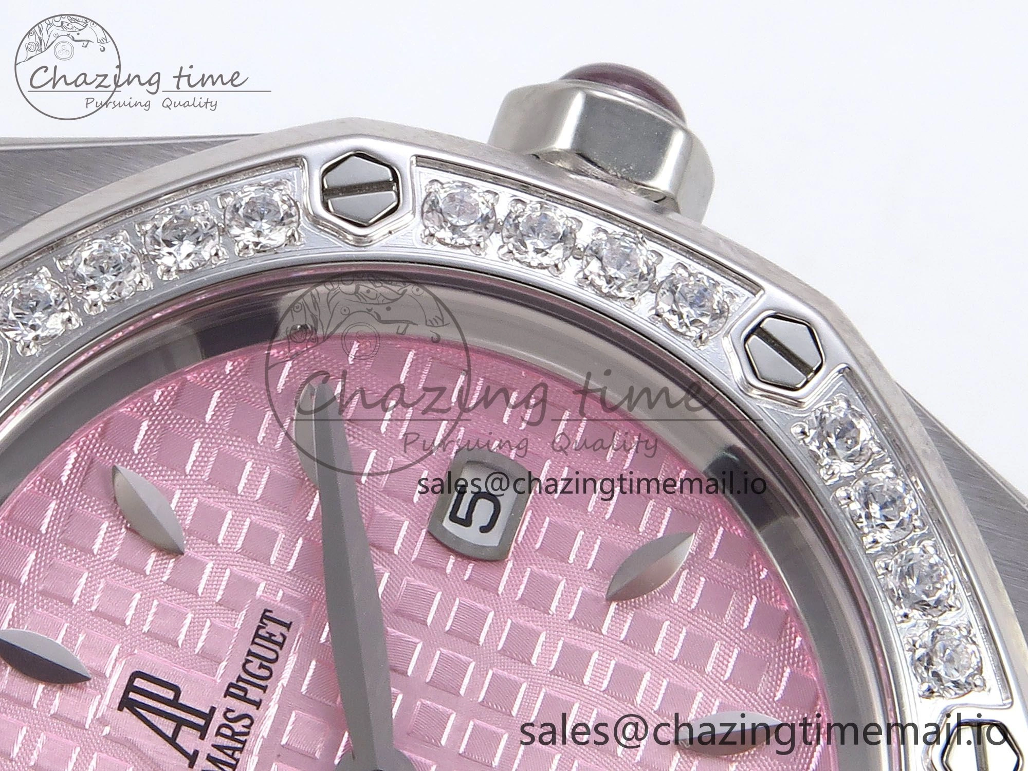 Royal Oak Offshore Ladies 33mm SS DRF Best Edition Pink Dial Diamonds Bezel on Pink Leather Strap ETA Quartz
