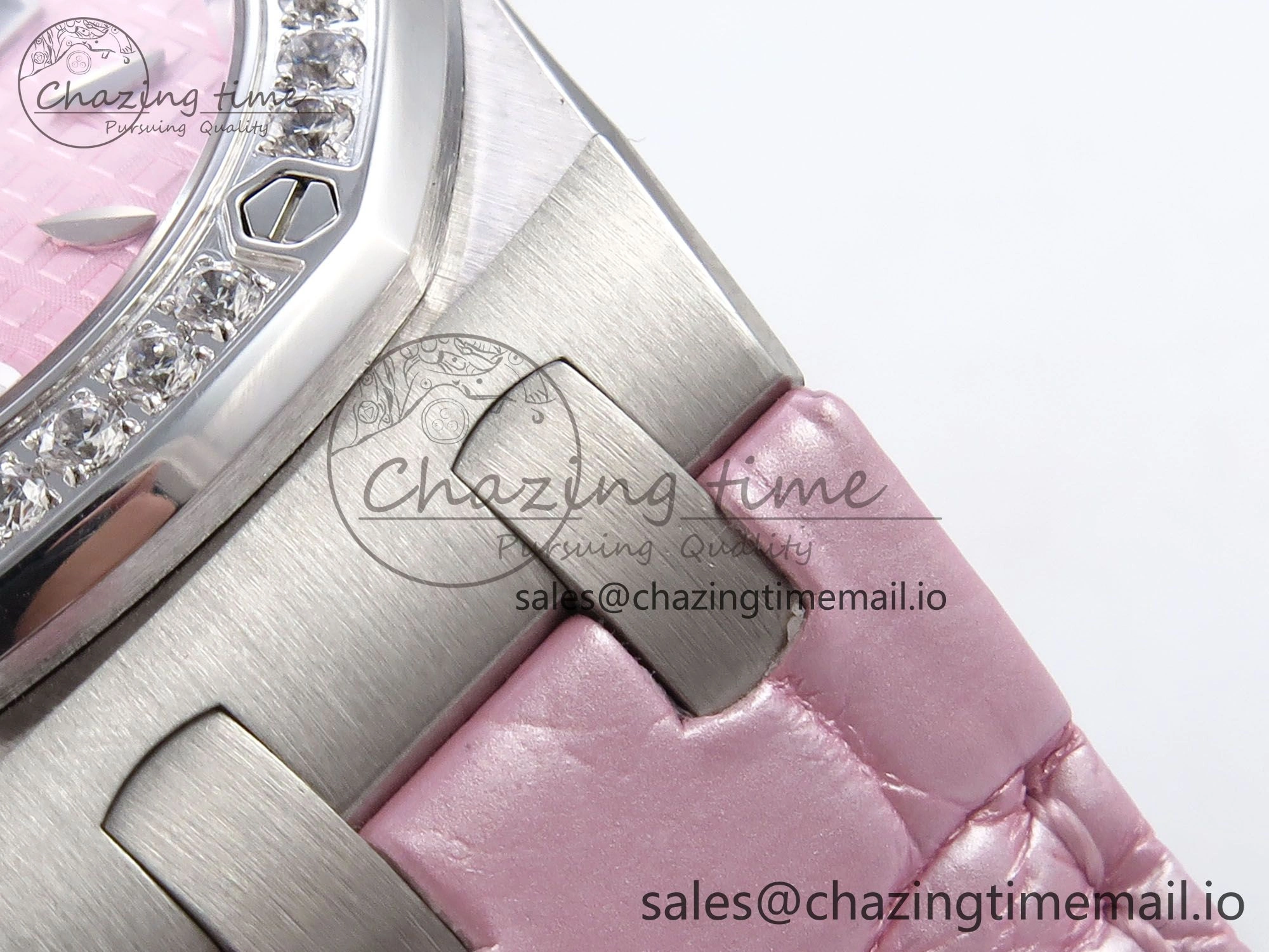Royal Oak Offshore Ladies 33mm SS DRF Best Edition Pink Dial Diamonds Bezel on Pink Leather Strap ETA Quartz