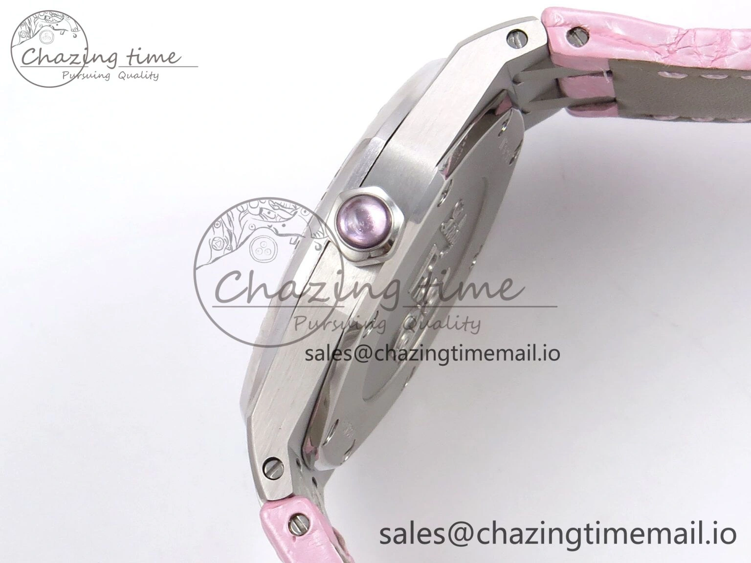 Royal Oak Offshore Ladies 33mm SS DRF Best Edition Pink Dial Diamonds Bezel on Pink Leather Strap ETA Quartz