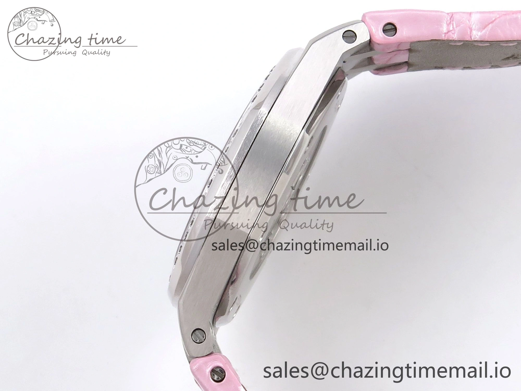 Royal Oak Offshore Ladies 33mm SS DRF Best Edition Pink Dial Diamonds Bezel on Pink Leather Strap ETA Quartz
