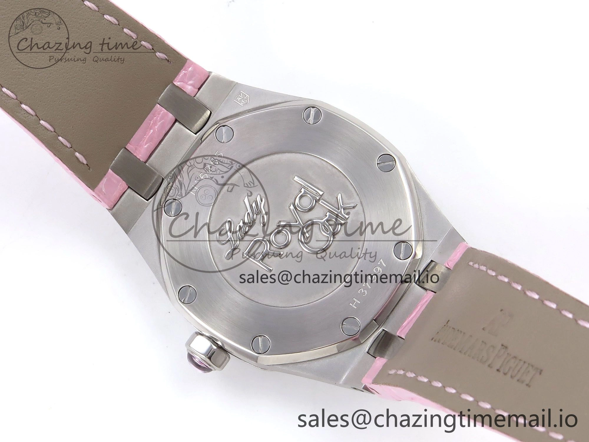 Royal Oak Offshore Ladies 33mm SS DRF Best Edition Pink Dial Diamonds Bezel on Pink Leather Strap ETA Quartz