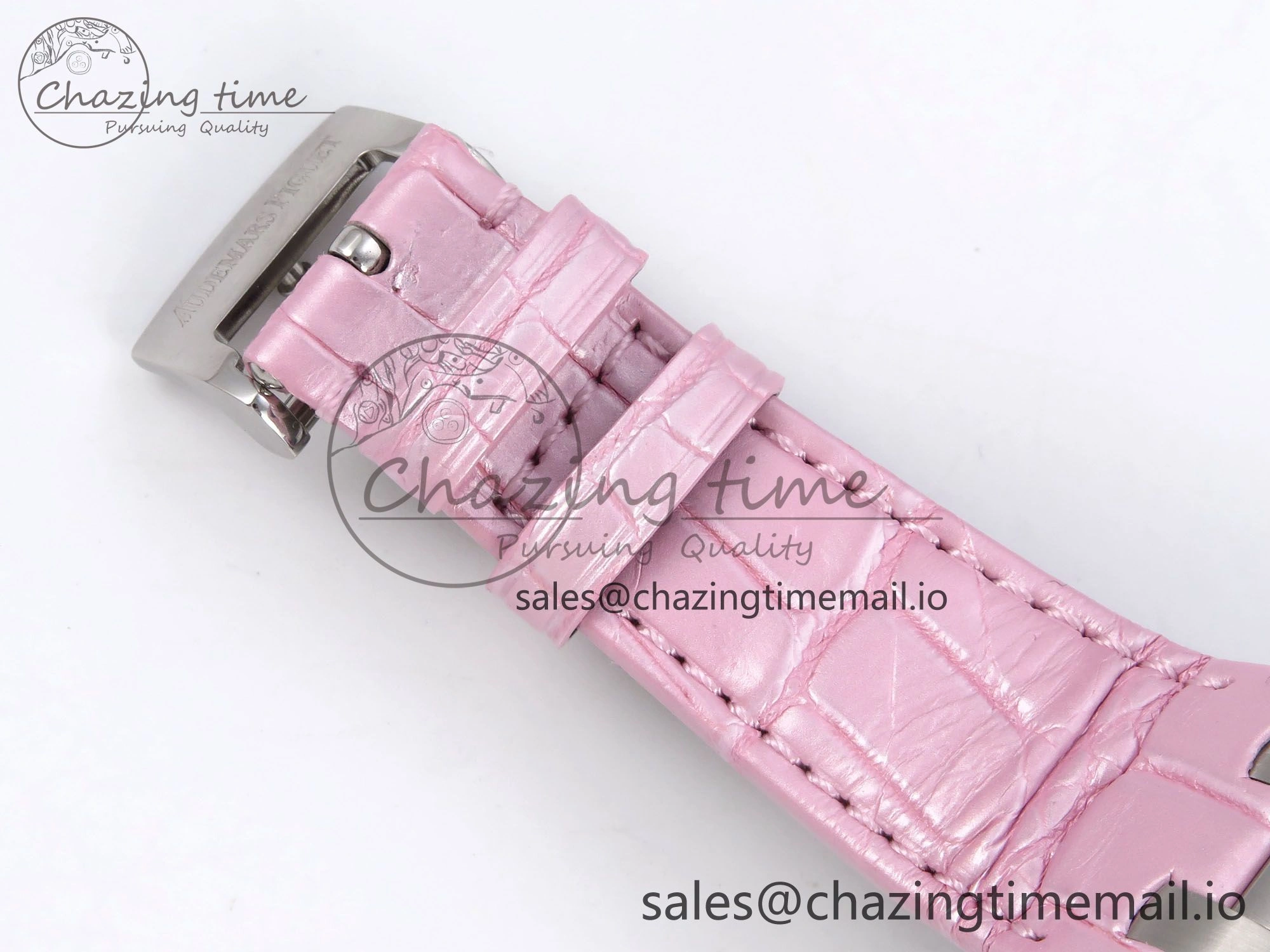 Royal Oak Offshore Ladies 33mm SS DRF Best Edition Pink Dial Diamonds Bezel on Pink Leather Strap ETA Quartz