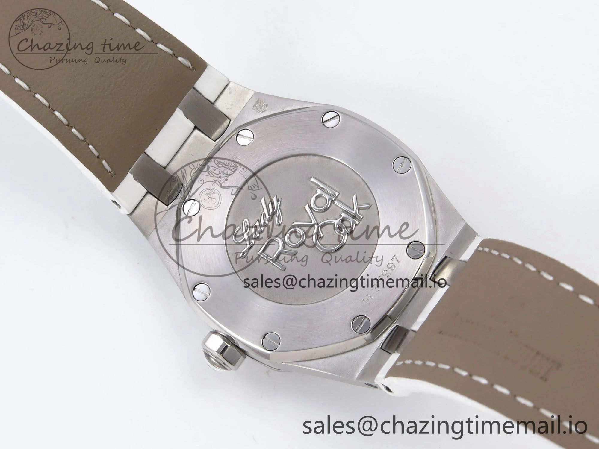 Royal Oak Offshore Ladies 33mm SS DRF Best Edition White Dial Diamonds Bezel on White Leather Strap ETA Quartz