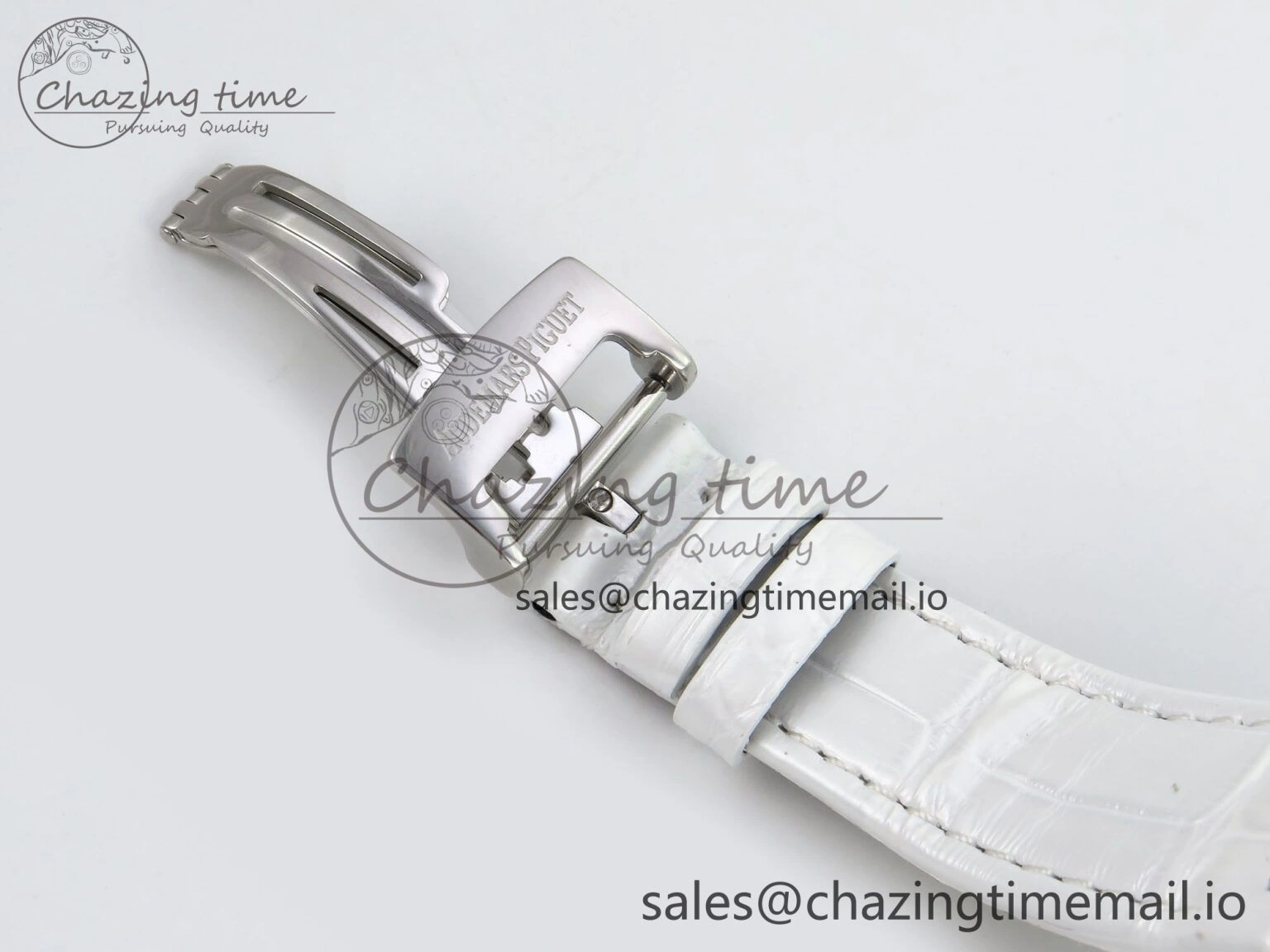 Royal Oak Offshore Ladies 33mm SS DRF Best Edition White Dial Diamonds Bezel on White Leather Strap ETA Quartz