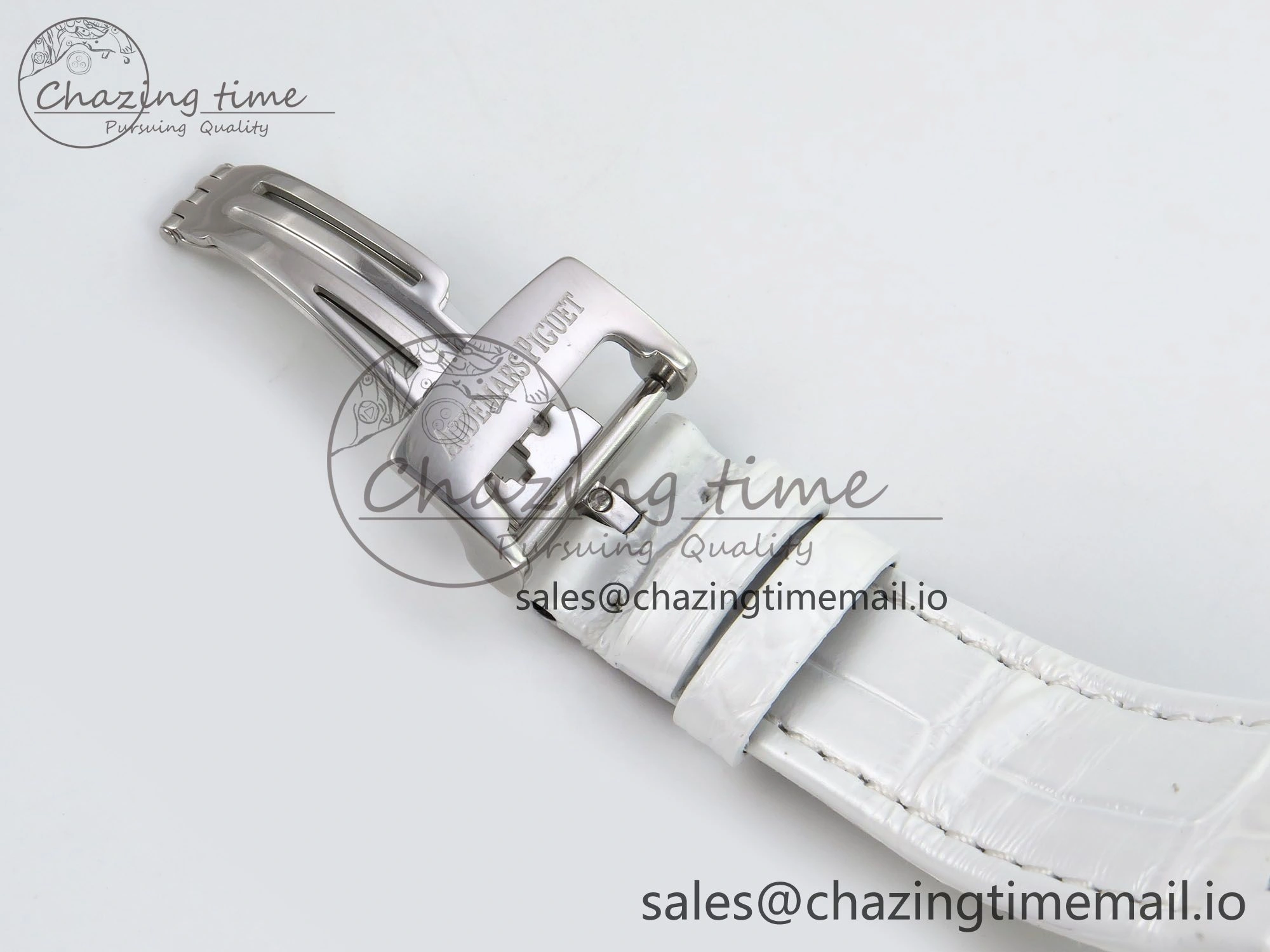 Royal Oak Offshore Ladies 33mm SS DRF Best Edition White Dial Diamonds Bezel on White Leather Strap ETA Quartz