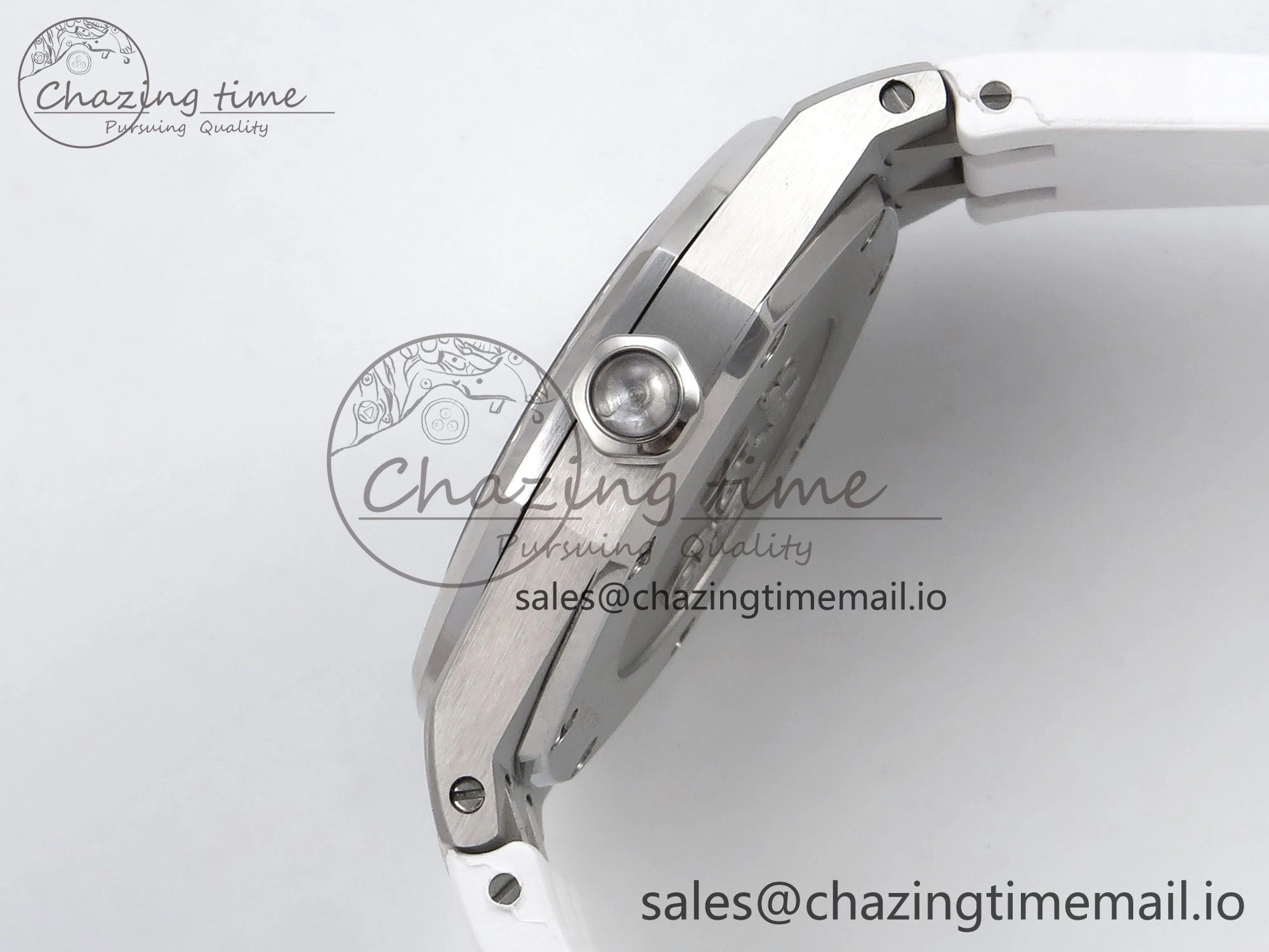 Royal Oak Offshore Ladies 33mm SS DRF Best Edition White Dial Diamonds Bezel on White Rubber Strap ETA Quartz