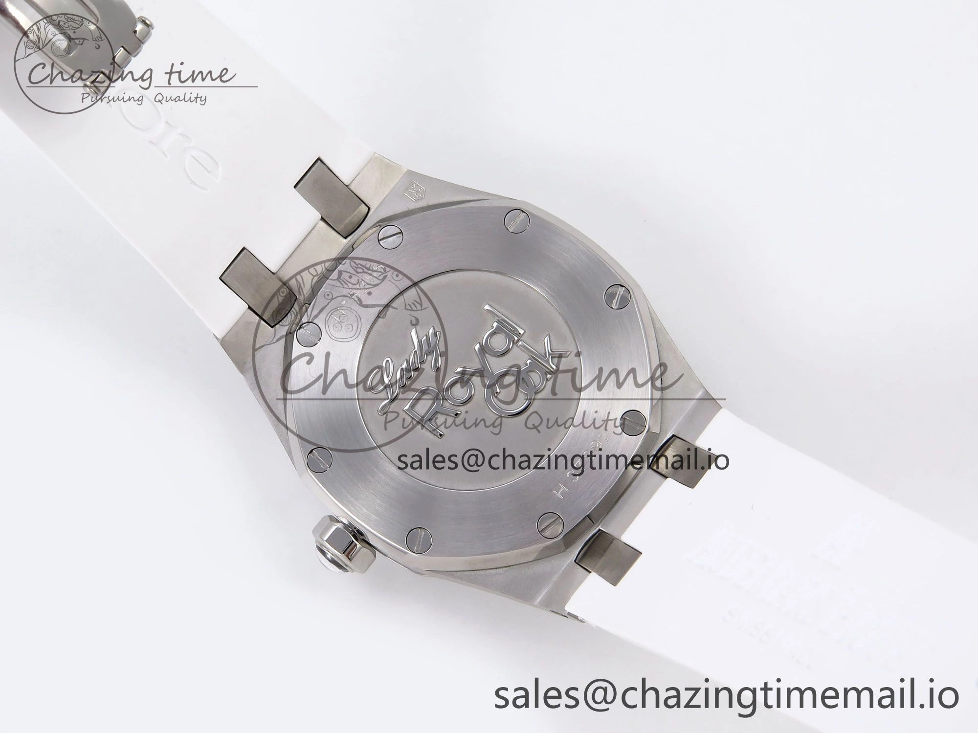 Royal Oak Offshore Ladies 33mm SS DRF Best Edition White Dial Diamonds Bezel on White Rubber Strap ETA Quartz