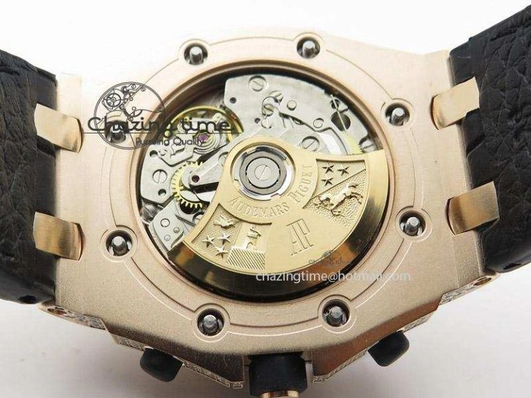 Royal Oak Offshore RG Full Paved Diamonds JF Best Edition on Black Leather Strap A7750