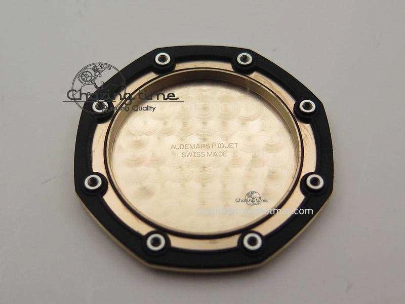 Royal Oak Offshore RG Full Paved Diamonds JF Best Edition on Black Leather Strap A7750
