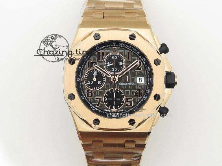 Royal Oak Offshore RG Full Paved Diamonds JF Best Edition on Black Leather Strap A7750