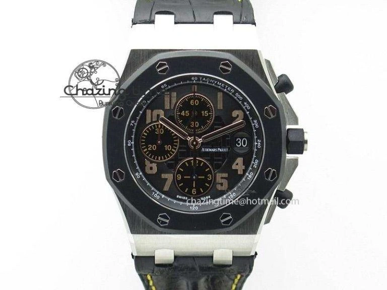 Royal Oak Offshore RG Full Paved Diamonds JF Best Edition on Black Leather Strap A7750