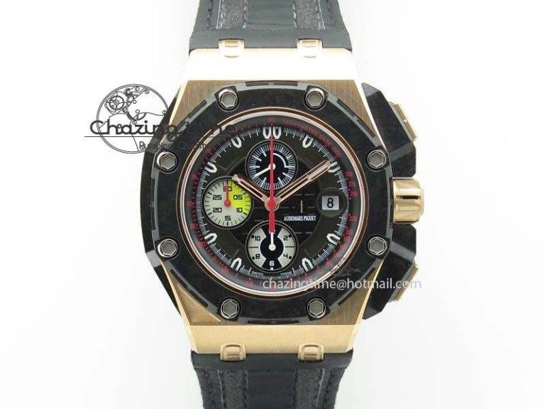 Royal Oak Offshore RG Full Paved Diamonds JF Best Edition on Black Leather Strap A7750