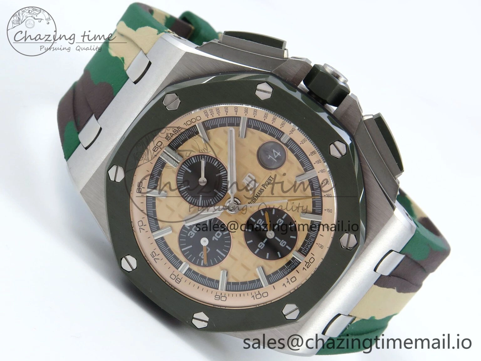 Royal Oak Offshore SS APF Best Edition Cream Dial on Green Camou Rubber Strap A3126