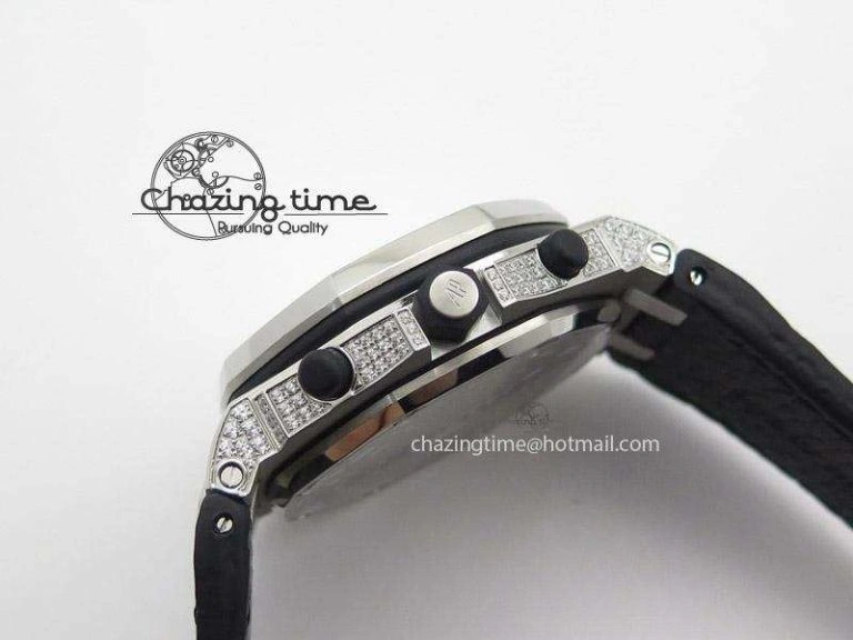 Royal Oak Offshore SS Full Paved Diamonds JF Best Edition on Black Leather Strap A7750