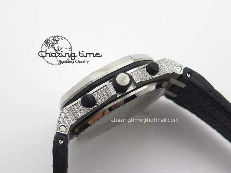 Royal Oak Offshore SS Full Paved Diamonds JF Best Edition on Black Leather Strap A7750