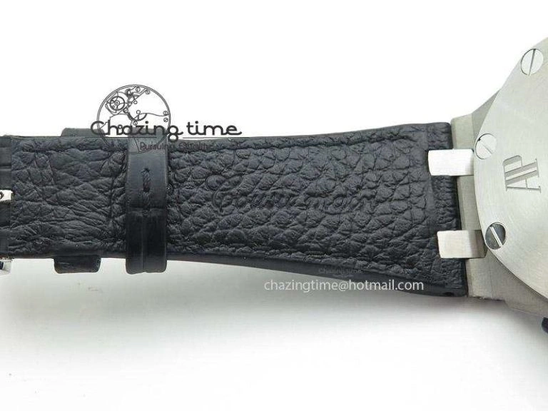Royal Oak Offshore SS Full Paved Diamonds JF Best Edition on Black Leather Strap A7750